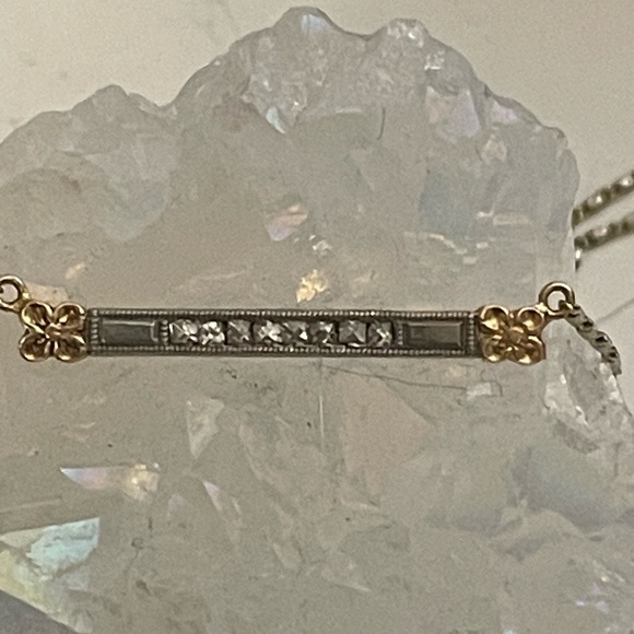 Art Deco French Cut diamond flower bar necklace